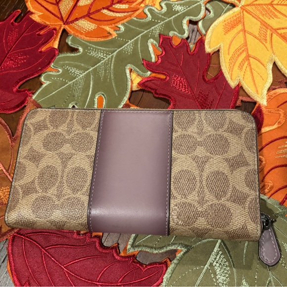 Coach Tan and Purple Signature Wallet - Picture 2 of 5